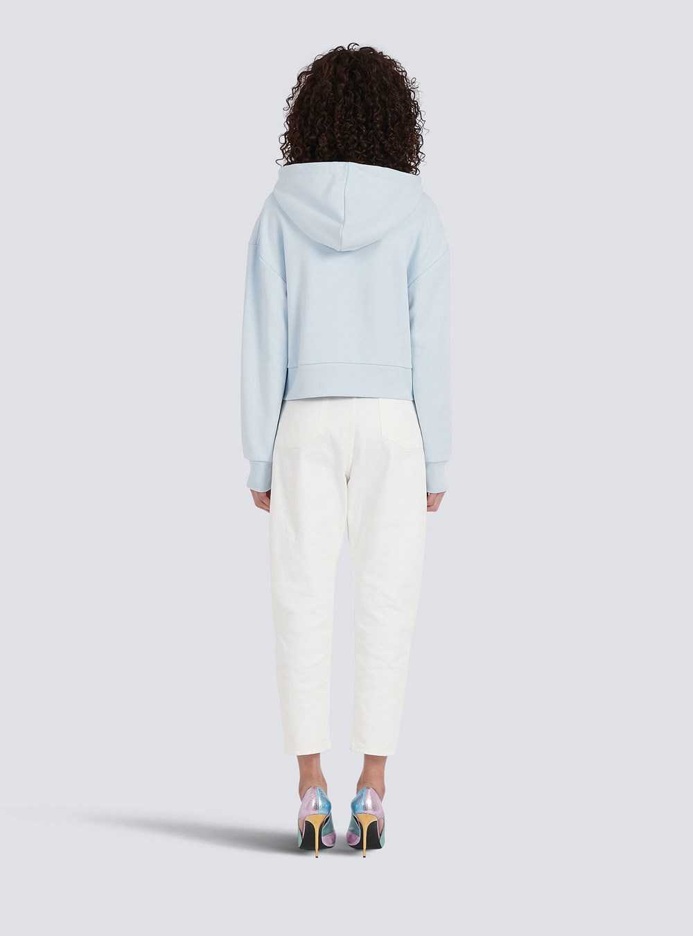 Balmain Eco-designed Cotton Sweatshirt With Flocked Balmain Logo Blue | NSHFYDZ-17