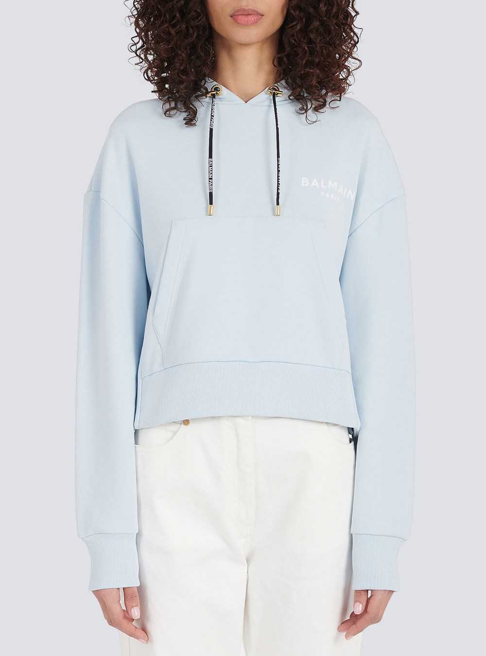 Balmain Eco-designed Cotton Sweatshirt With Flocked Balmain Logo Blue | NSHFYDZ-17