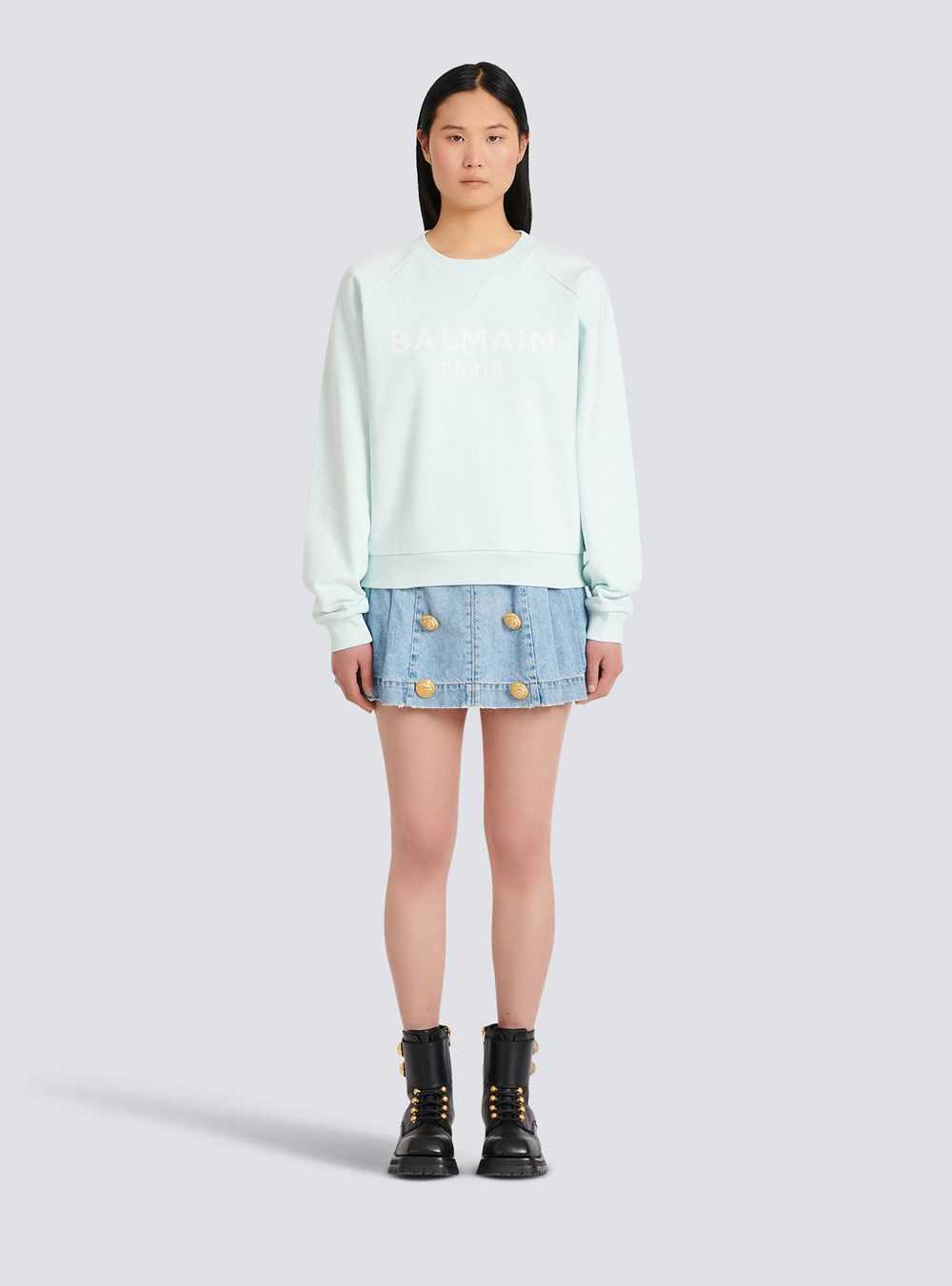 Balmain Eco-designed Cotton Sweatshirt With Balmain Logo Print Green | NUHVZAE-26