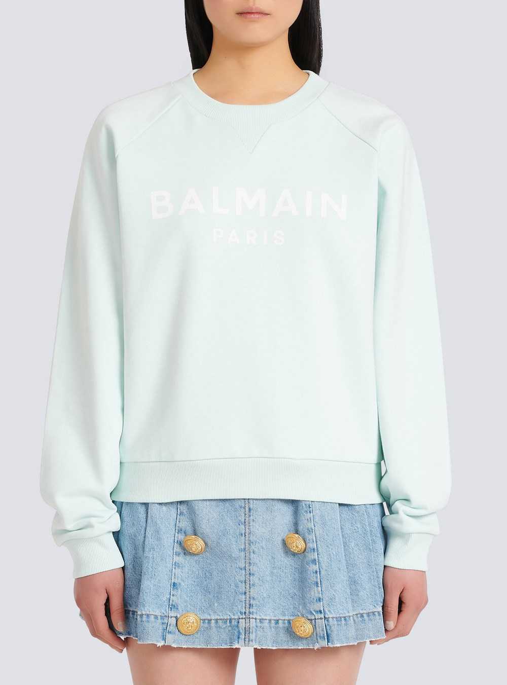 Balmain Eco-designed Cotton Sweatshirt With Balmain Logo Print Green | NUHVZAE-26