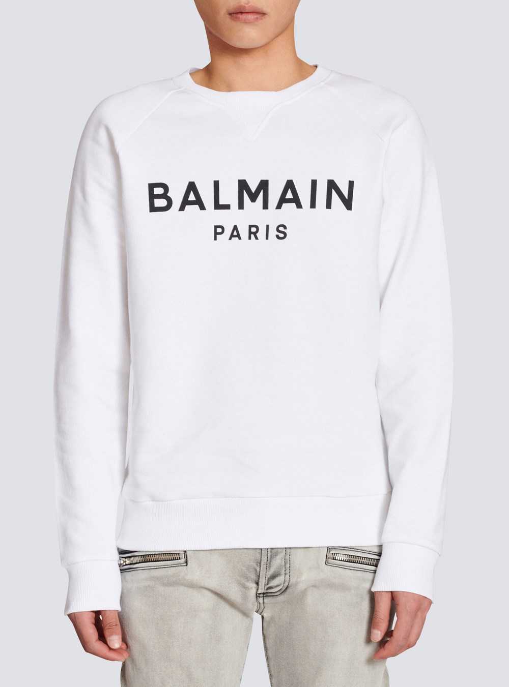 Balmain Eco-designed Cotton Sweatshirt With Balmain Paris Metallic Logo Print White | NVBPDZX-02