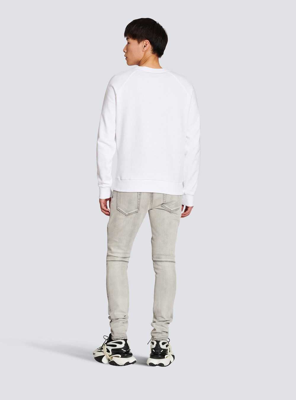 Balmain Eco-designed Cotton Sweatshirt With Balmain Paris Metallic Logo Print White | NVBPDZX-02