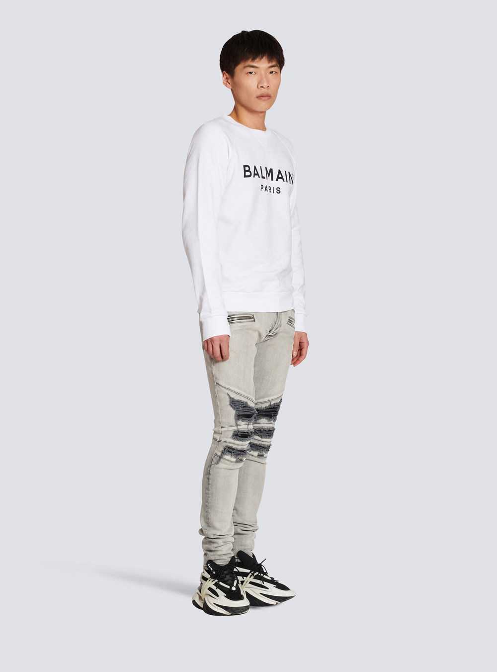 Balmain Eco-designed Cotton Sweatshirt With Balmain Paris Metallic Logo Print White | NVBPDZX-02