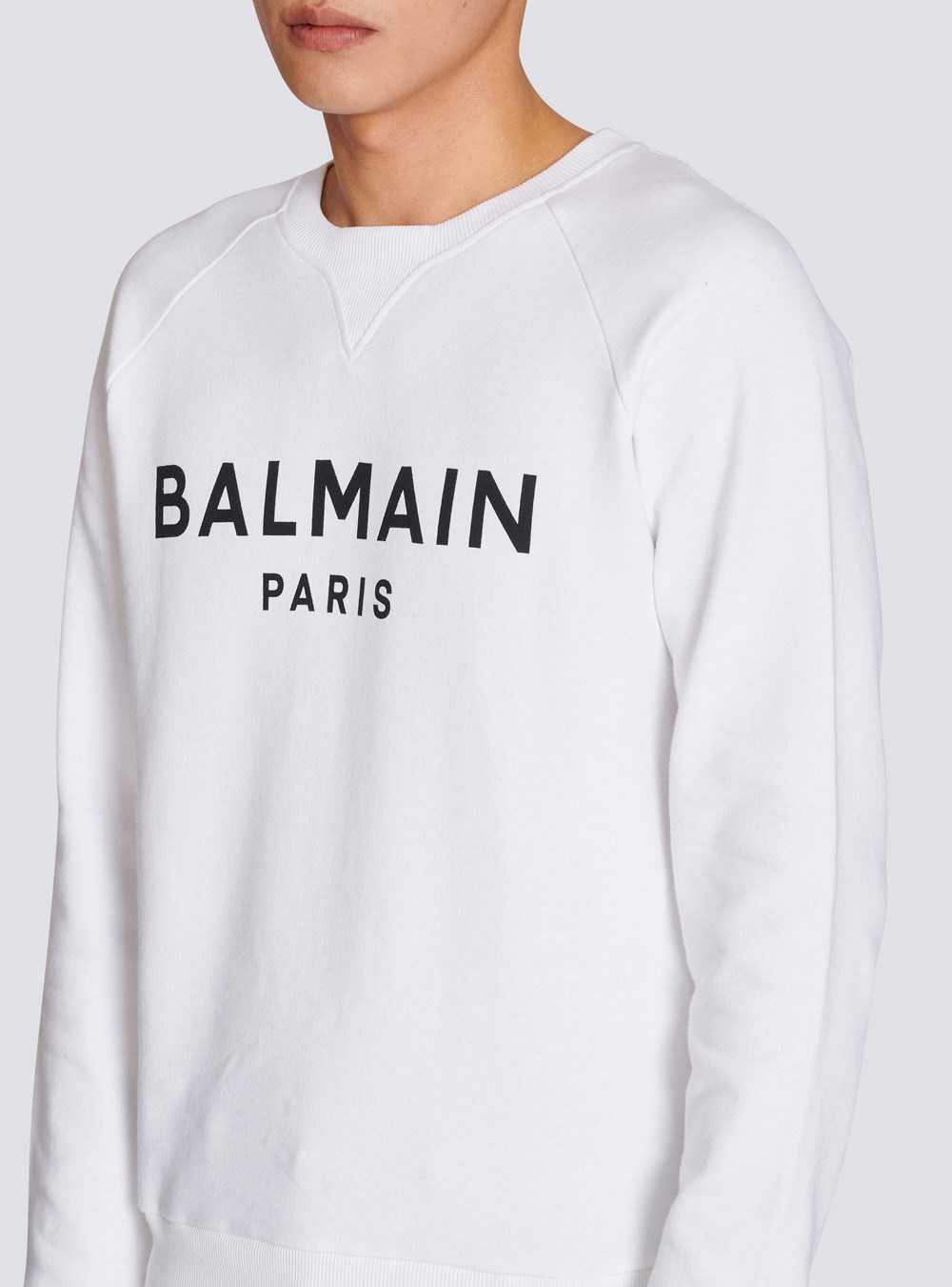 Balmain Eco-designed Cotton Sweatshirt With Balmain Paris Metallic Logo Print White | NVBPDZX-02