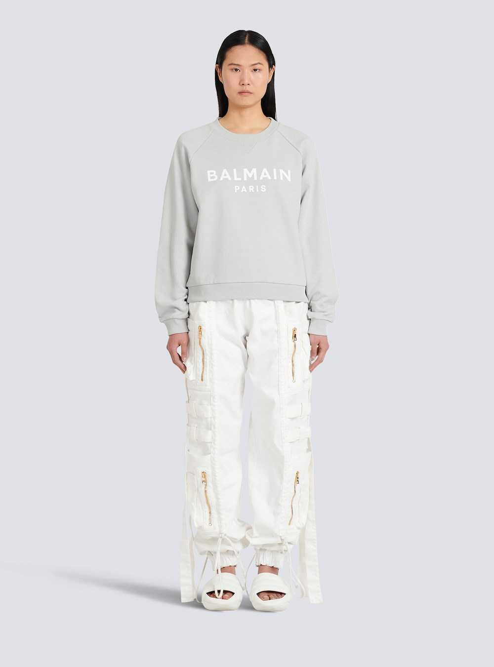 Balmain Eco-designed Cotton Sweatshirt With Balmain Logo Print Grey | OPVKAXW-85