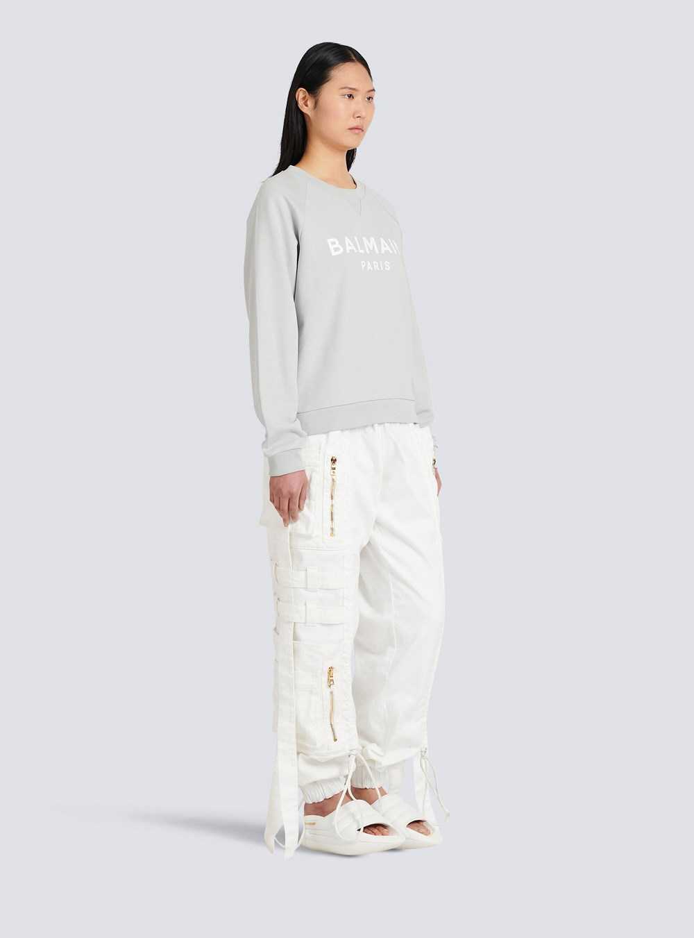 Balmain Eco-designed Cotton Sweatshirt With Balmain Logo Print Grey | OPVKAXW-85