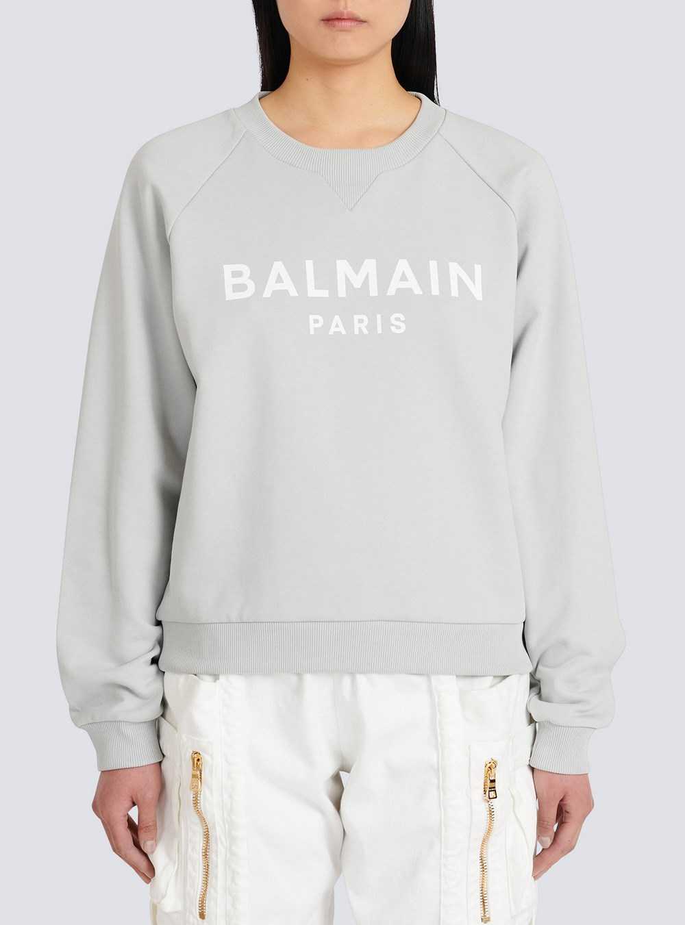 Balmain Eco-designed Cotton Sweatshirt With Balmain Logo Print Grey | OPVKAXW-85