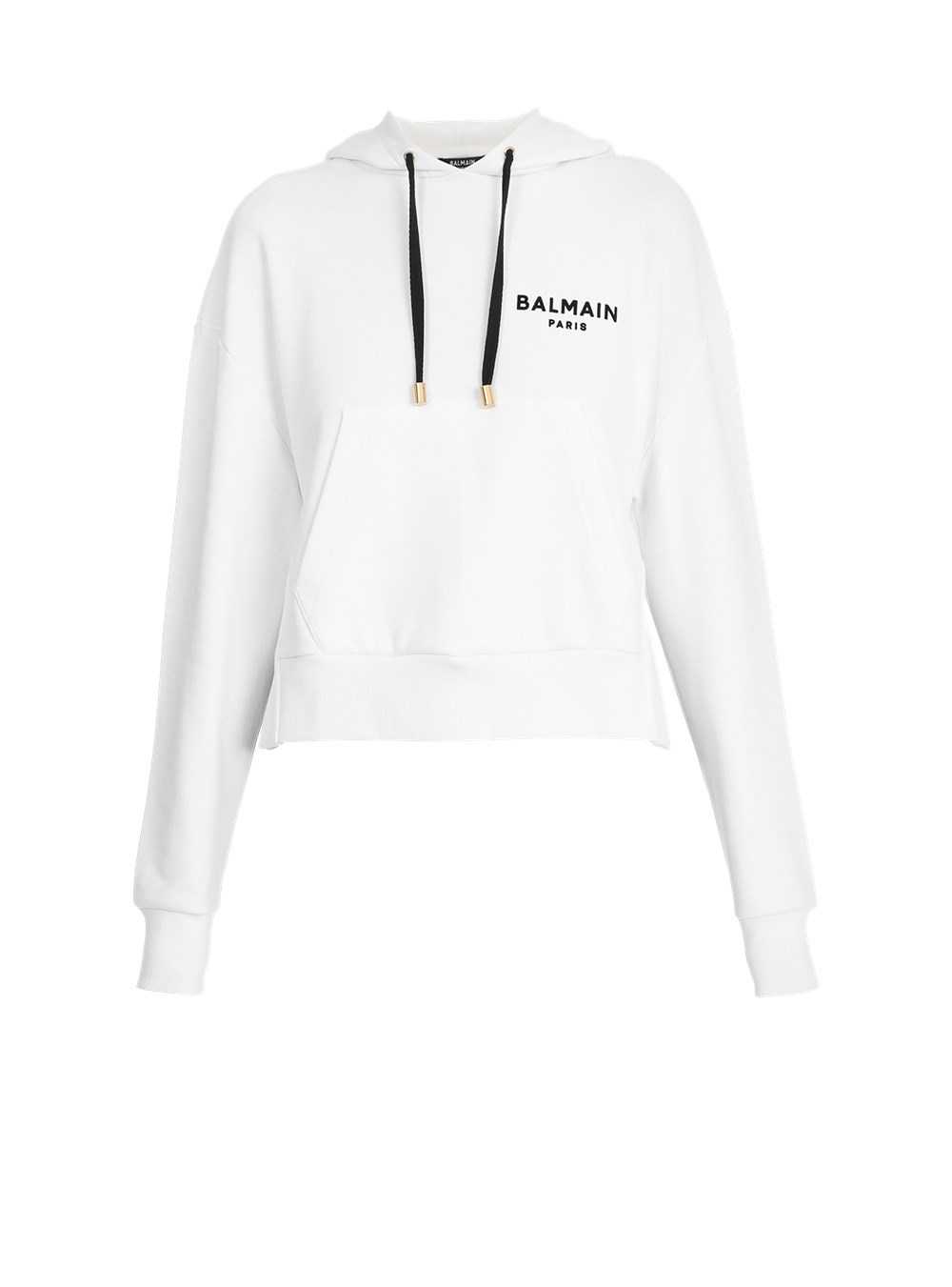 Balmain Eco-designed Cotton Sweatshirt With Flocked Balmain Logo White | PIMUTFJ-31