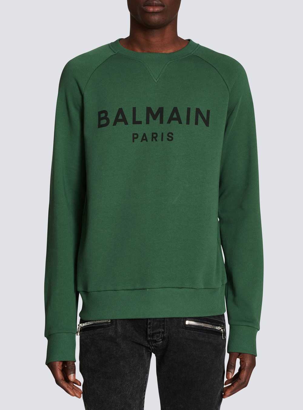 Balmain Eco-designed Cotton Sweatshirt With Balmain Paris Metallic Logo Print Green | PJZRCYO-87