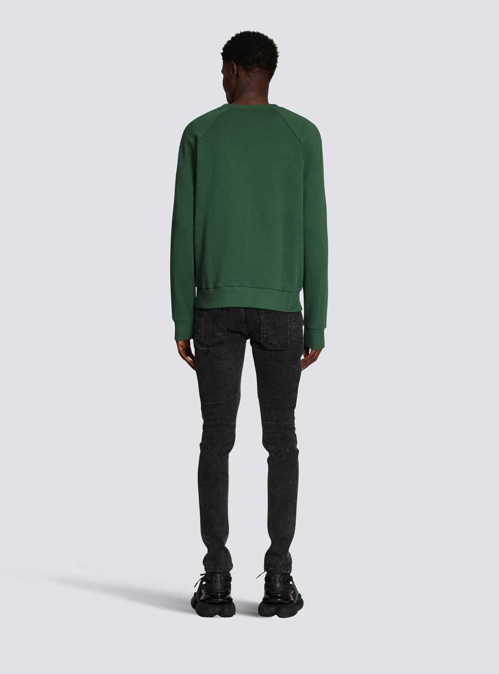 Balmain Eco-designed Cotton Sweatshirt With Balmain Paris Metallic Logo Print Green | PJZRCYO-87