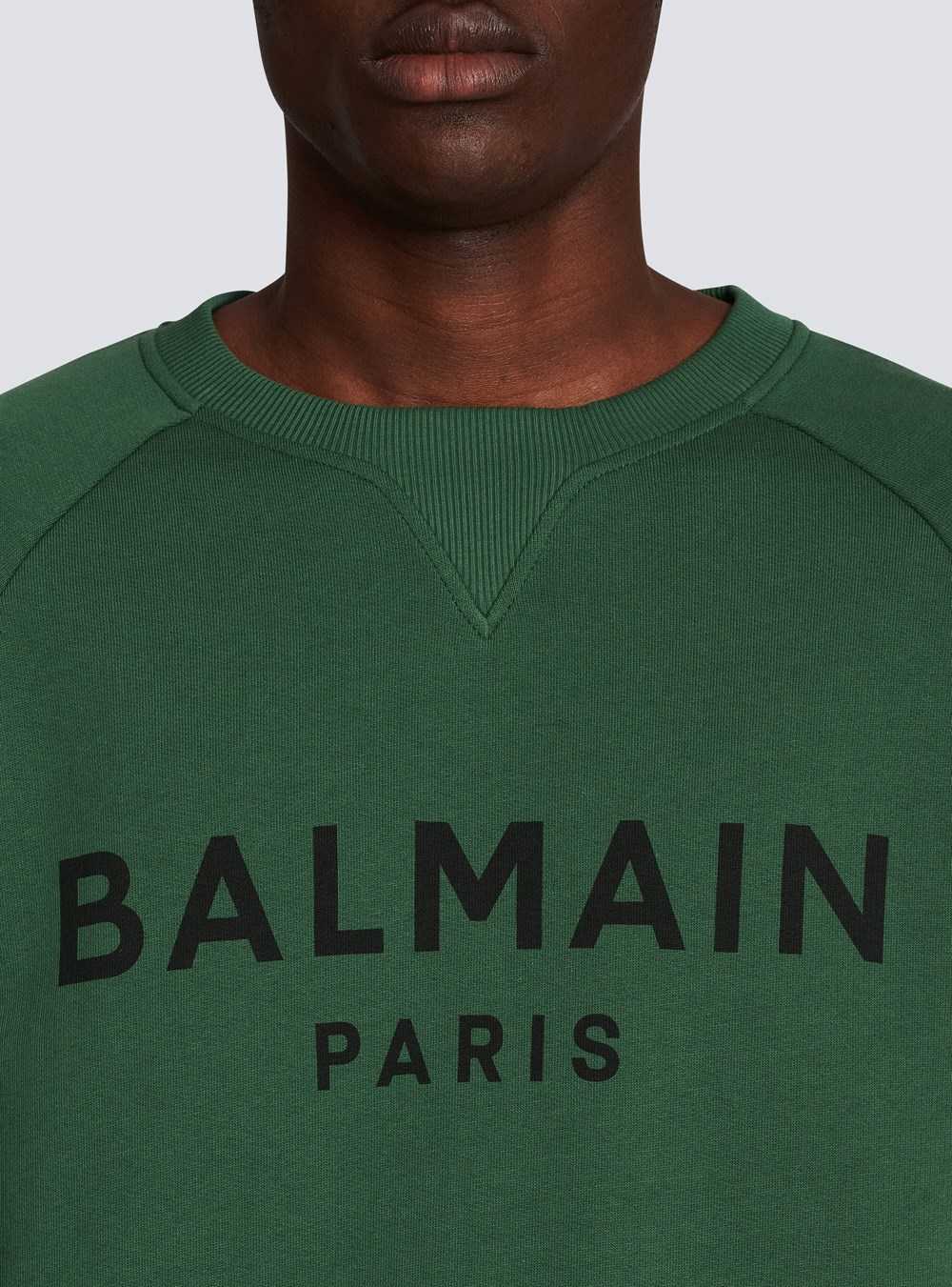 Balmain Eco-designed Cotton Sweatshirt With Balmain Paris Metallic Logo Print Green | PJZRCYO-87