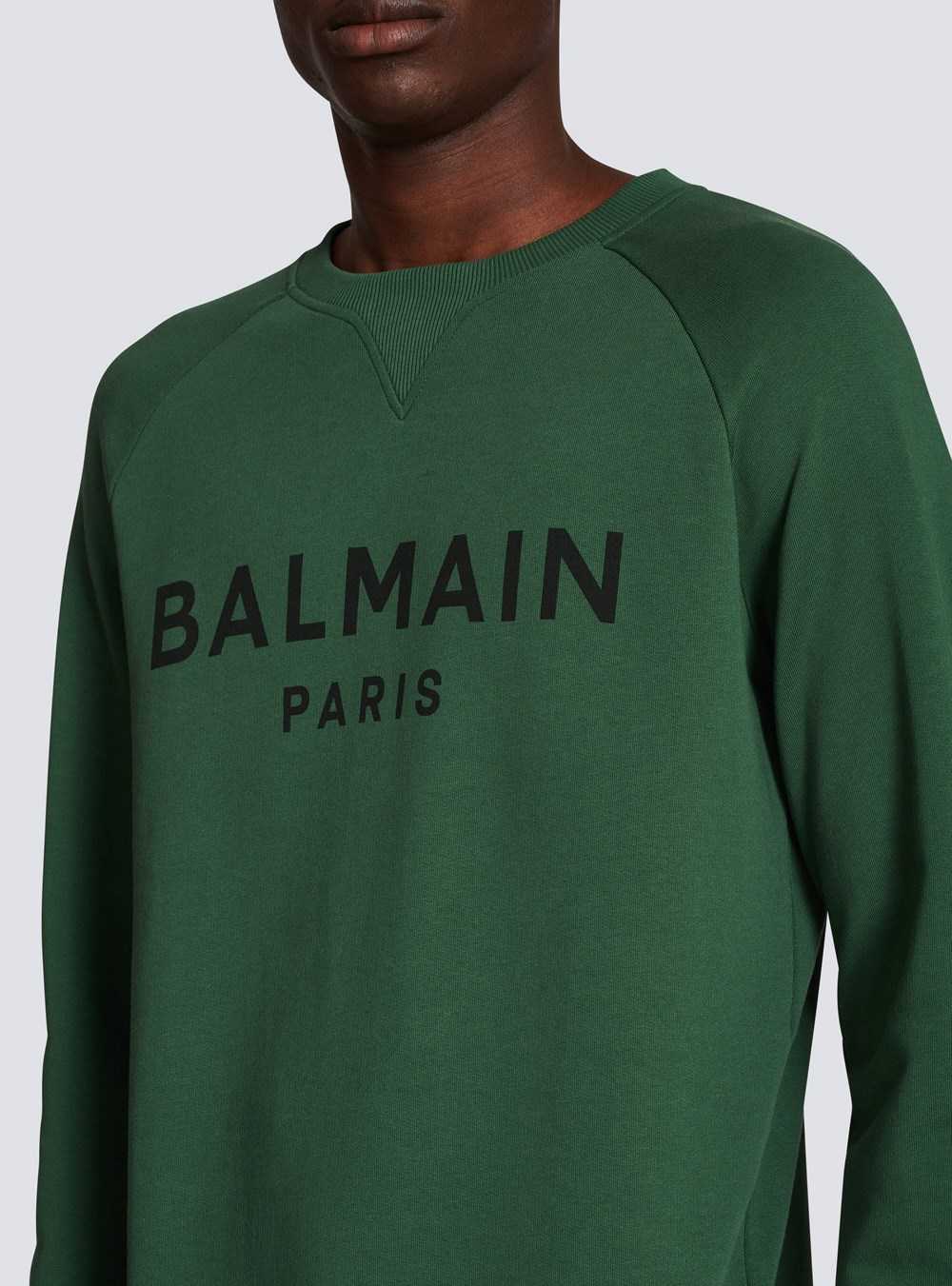 Balmain Eco-designed Cotton Sweatshirt With Balmain Paris Metallic Logo Print Green | PJZRCYO-87