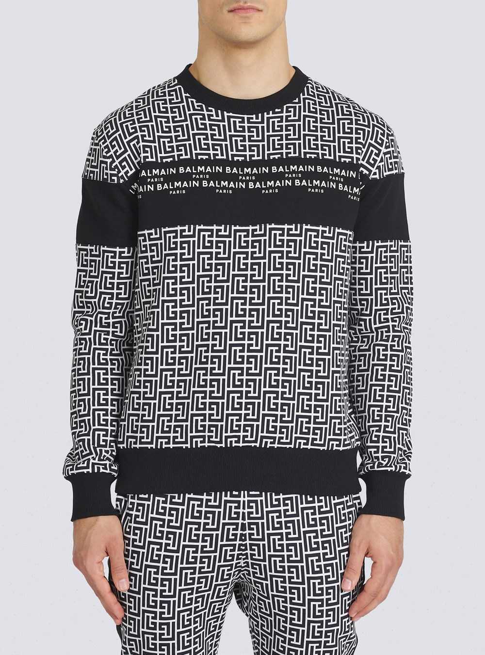 Balmain Eco-designed Cotton Sweatshirt With Balmain Monogram Logo Print Black | ROUGXSV-01