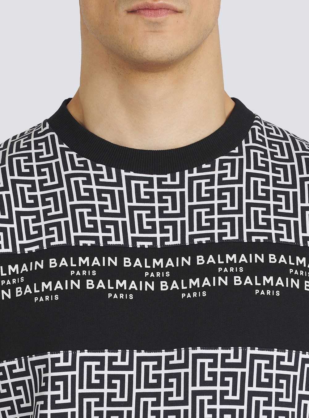 Balmain Eco-designed Cotton Sweatshirt With Balmain Monogram Logo Print Black | ROUGXSV-01