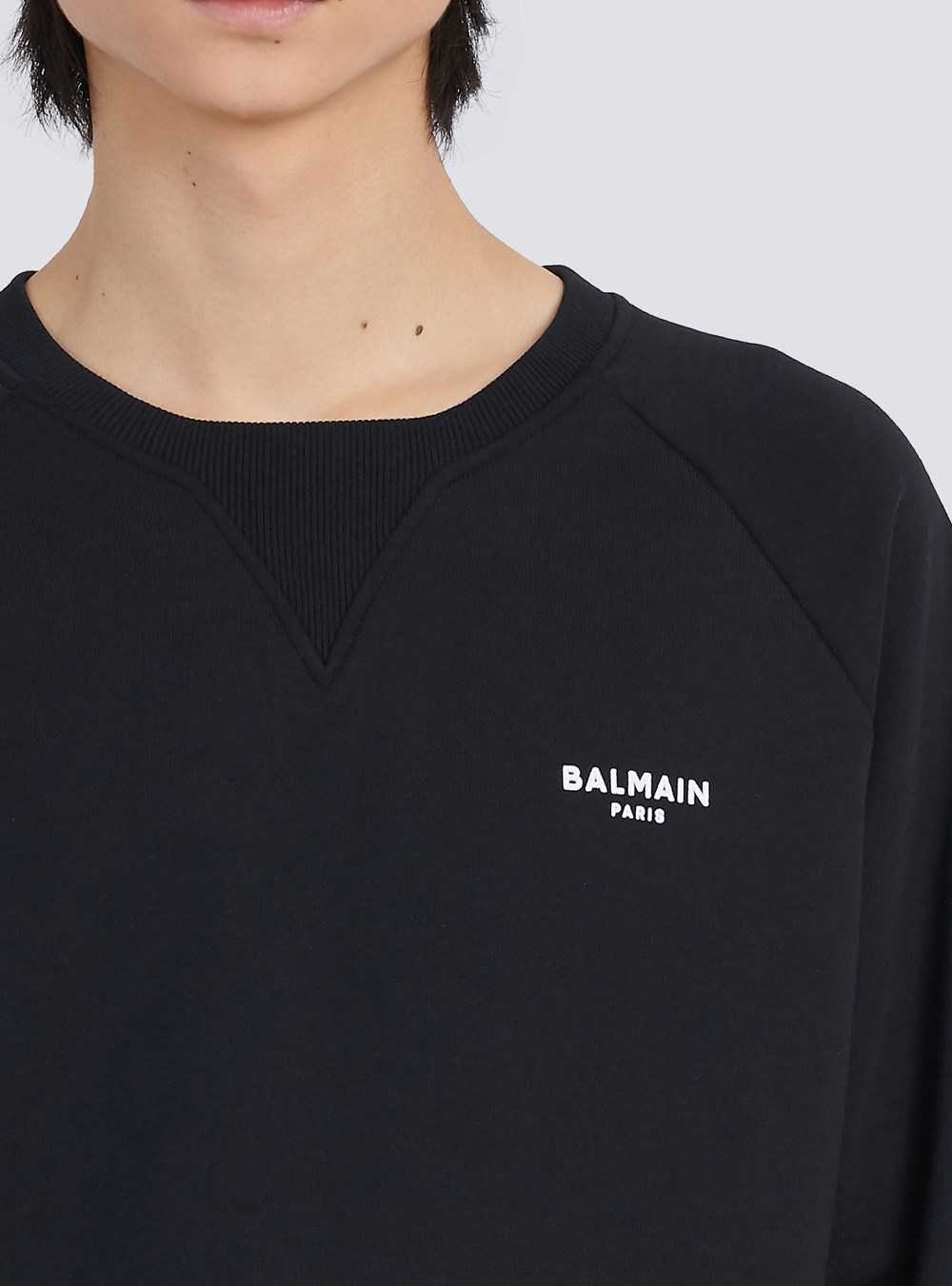 Balmain Eco-designed Cotton Sweatshirt With Small Flocked Balmain Paris Logo Black | RYBDEIT-57