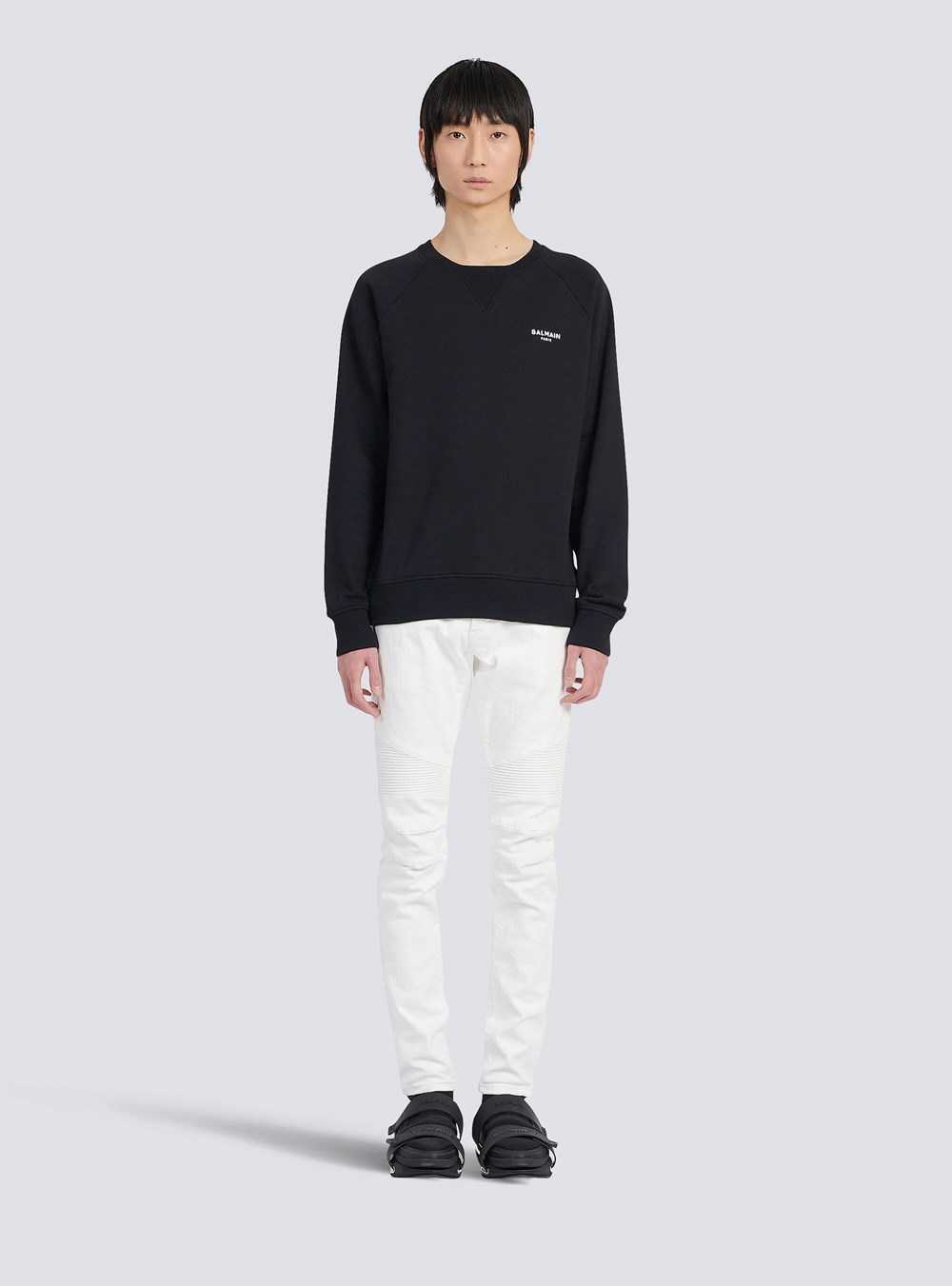 Balmain Eco-designed Cotton Sweatshirt With Small Flocked Balmain Paris Logo Black | RYBDEIT-57