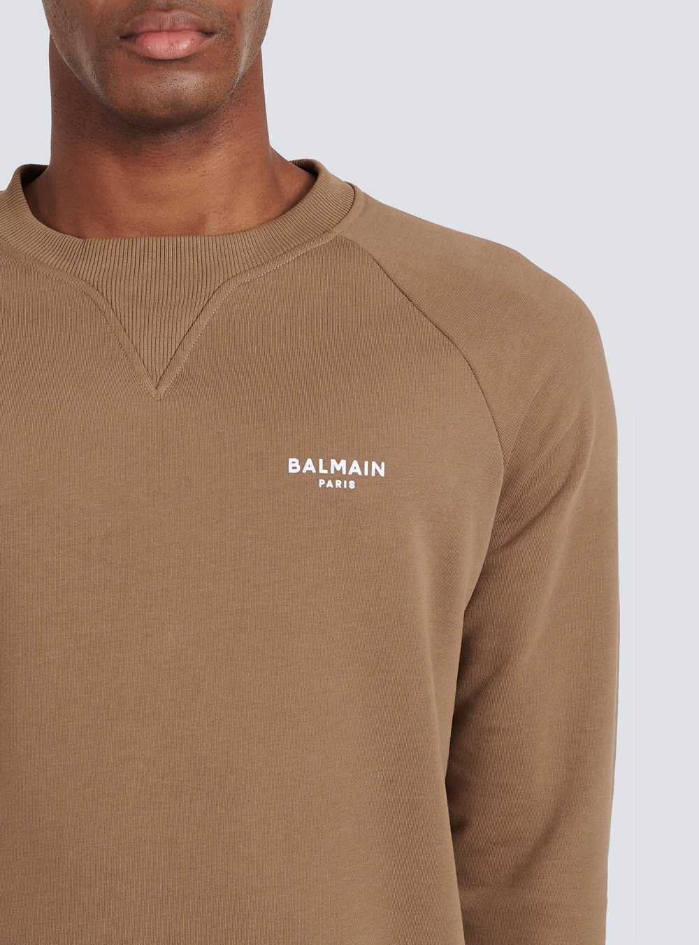 Balmain Eco-designed Cotton Sweatshirt With Small Flocked Balmain Paris Logo Brown | TOMUYZD-28