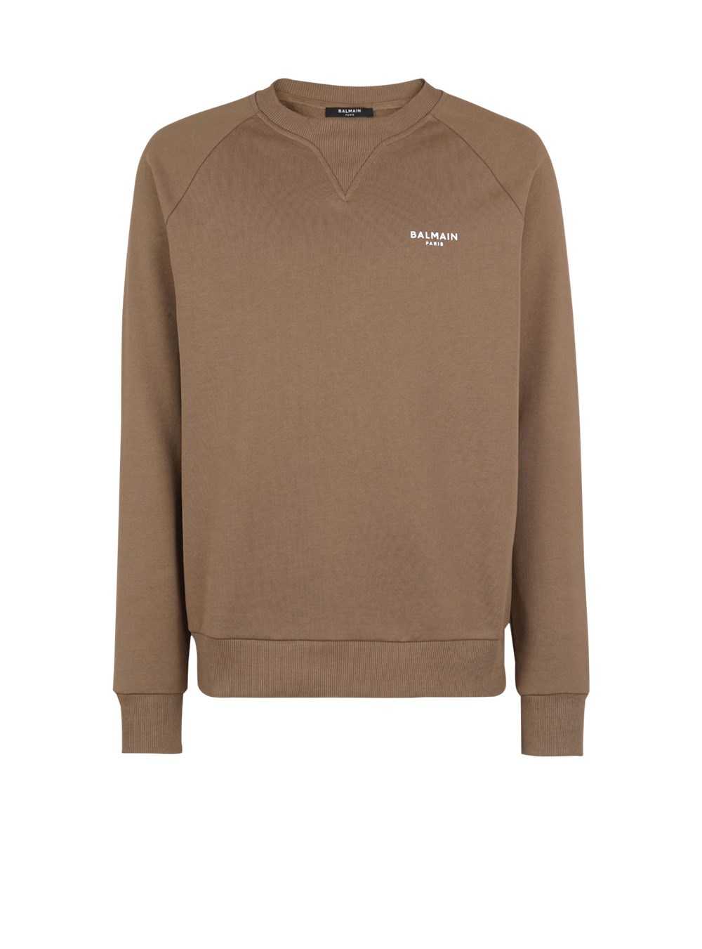 Balmain Eco-designed Cotton Sweatshirt With Small Flocked Balmain Paris Logo Brown | TOMUYZD-28