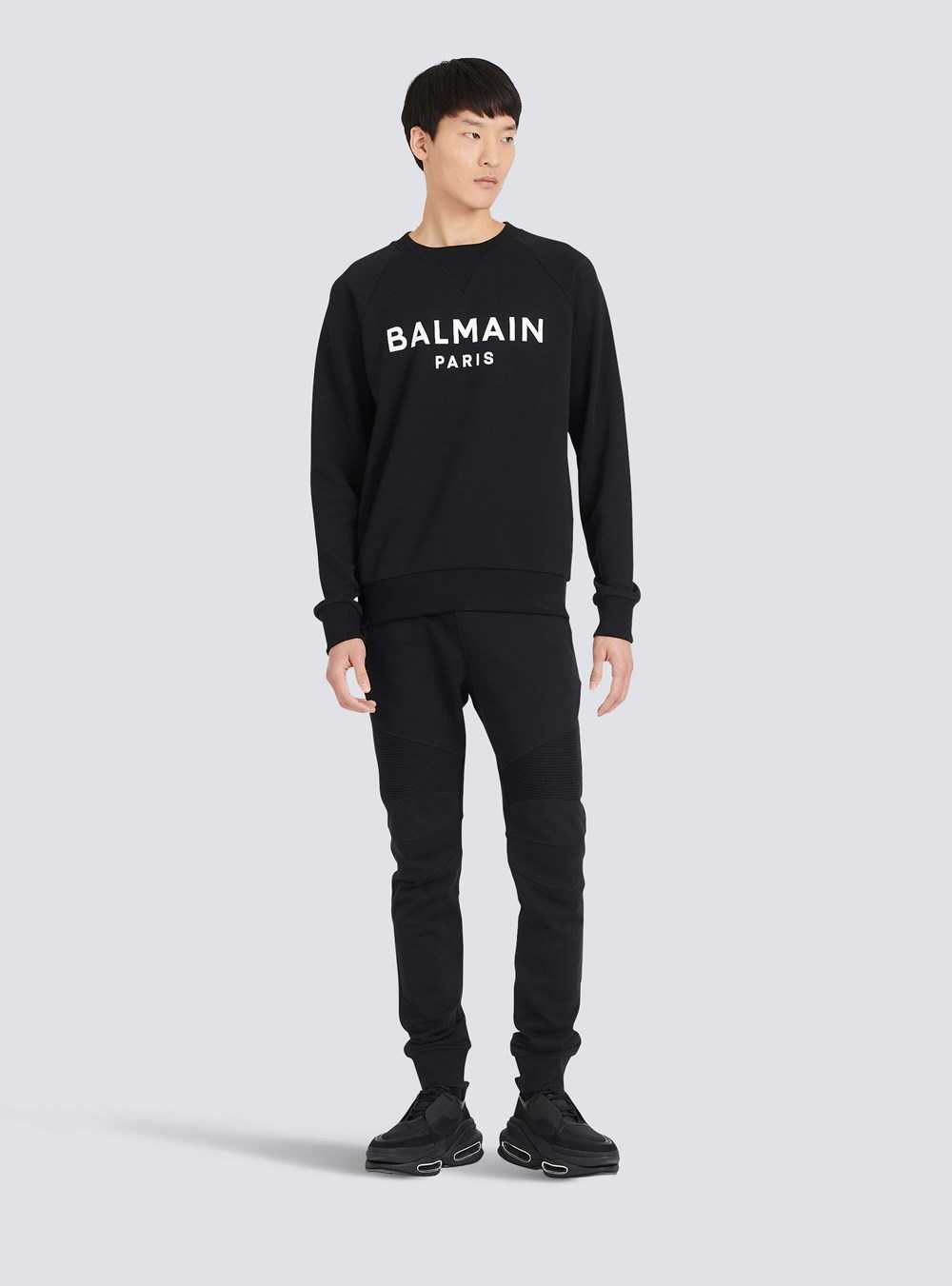 Balmain Eco-designed Cotton Sweatshirt With Balmain Paris Metallic Logo Print Black | TSIPUOG-38