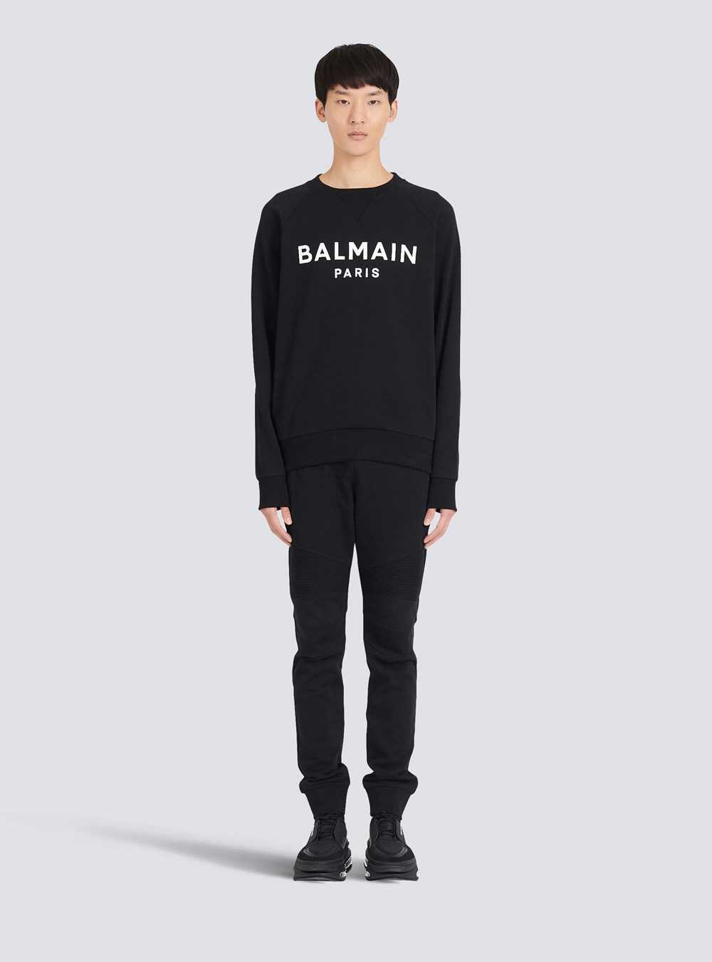 Balmain Eco-designed Cotton Sweatshirt With Balmain Paris Metallic Logo Print Black | TSIPUOG-38