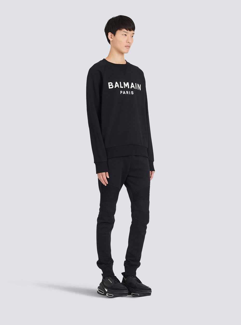 Balmain Eco-designed Cotton Sweatshirt With Balmain Paris Metallic Logo Print Black | TSIPUOG-38