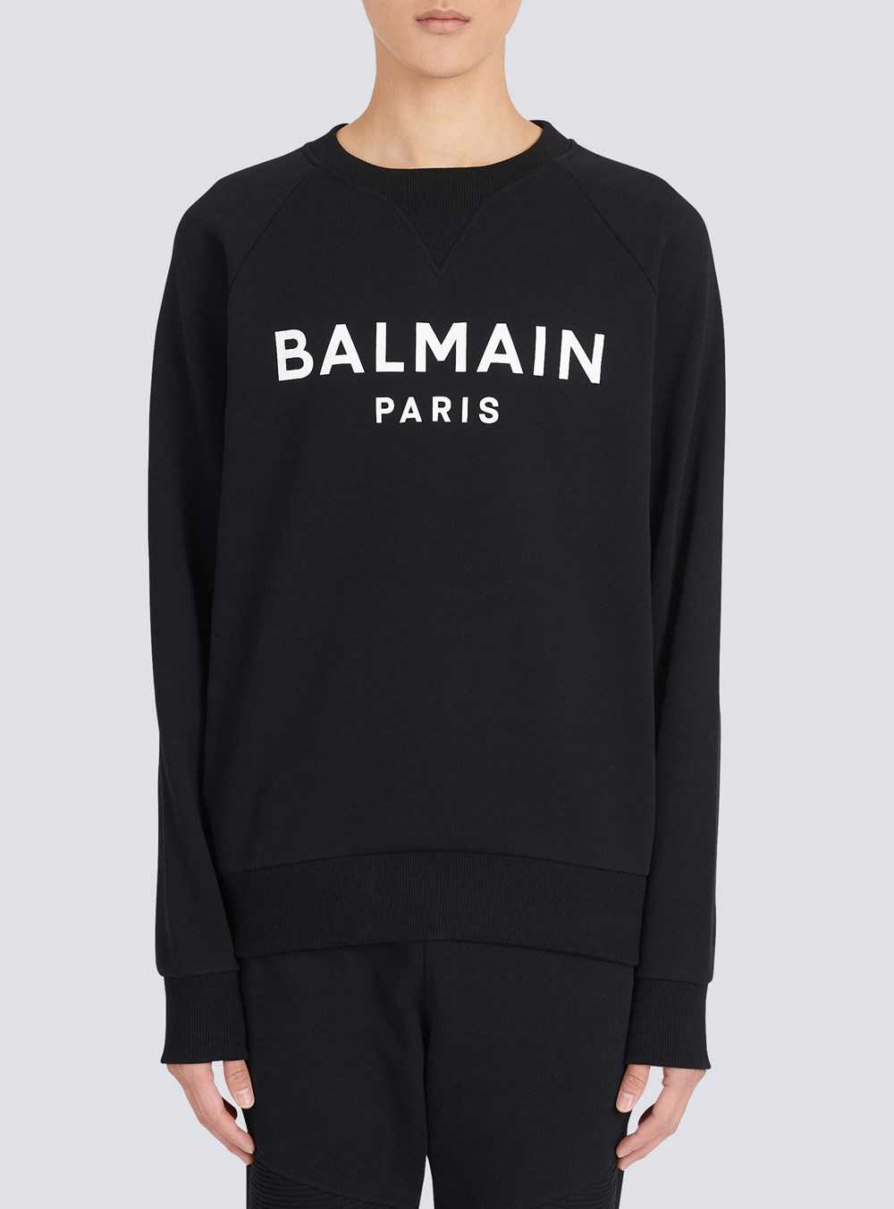 Balmain Eco-designed Cotton Sweatshirt With Balmain Paris Metallic Logo Print Black | TSIPUOG-38