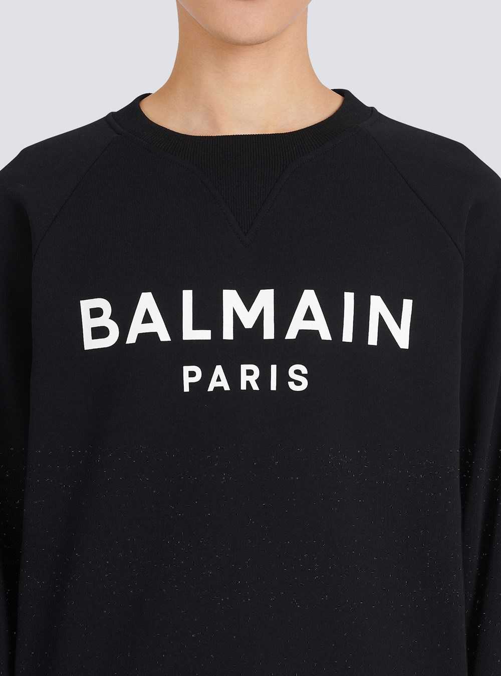 Balmain Eco-designed Cotton Sweatshirt With Balmain Paris Metallic Logo Print Black | TSIPUOG-38