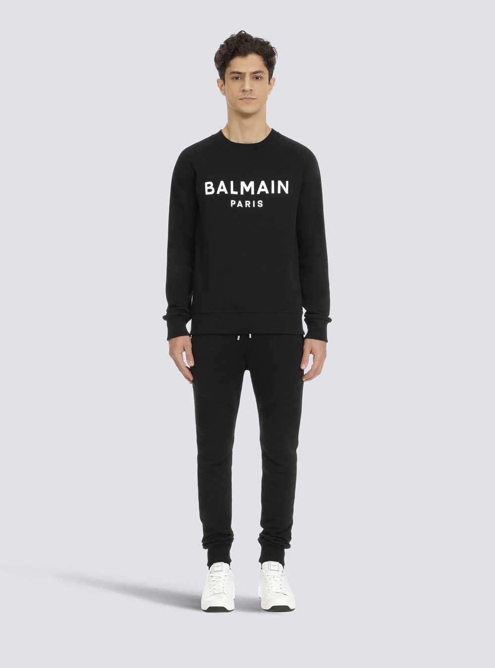 Balmain Eco-designed Cotton Sweatshirt With Balmain Paris Logo Print Black | UIMSVJG-75