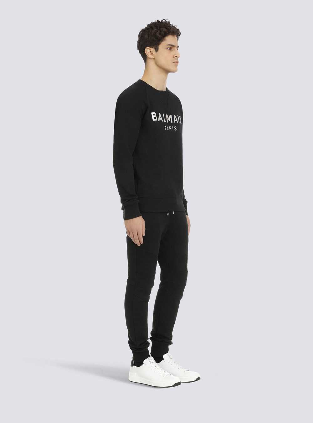 Balmain Eco-designed Cotton Sweatshirt With Balmain Paris Logo Print Black | UIMSVJG-75