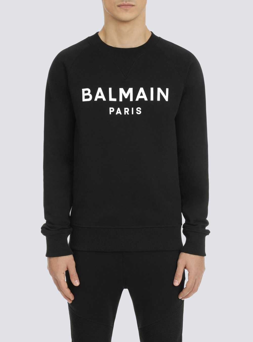 Balmain Eco-designed Cotton Sweatshirt With Balmain Paris Logo Print Black | UIMSVJG-75