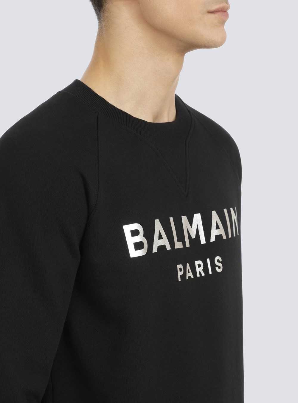 Balmain Eco-designed Cotton Sweatshirt With Balmain Paris Logo Print Black | UIMSVJG-75