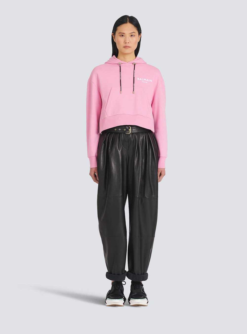 Balmain Eco-designed Cotton Sweatshirt With Flocked Balmain Logo Pink | UNRLFPH-21