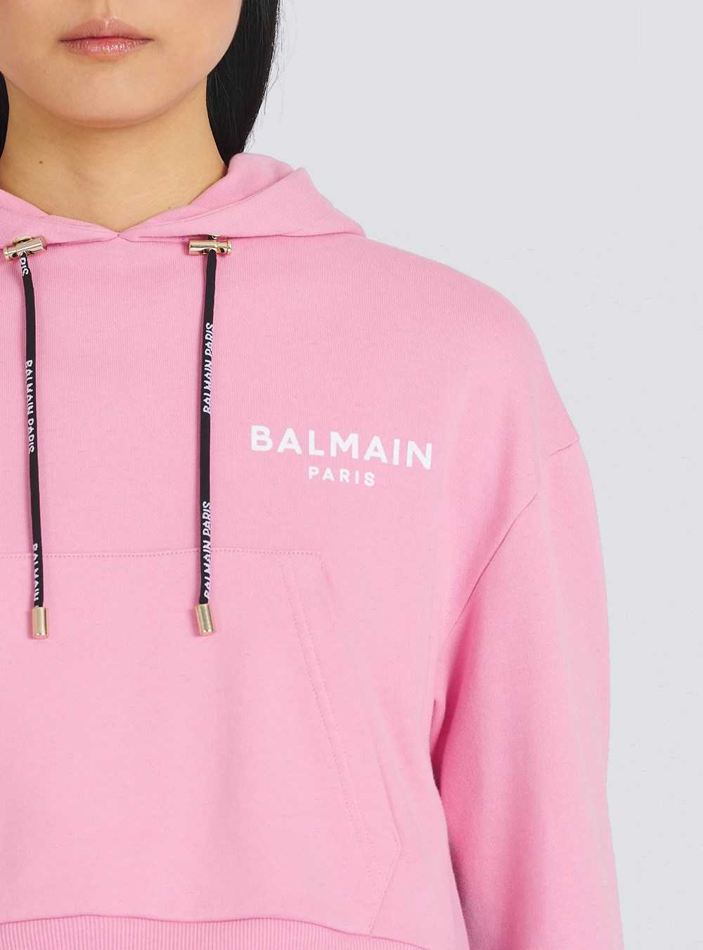 Balmain Eco-designed Cotton Sweatshirt With Flocked Balmain Logo Pink | UNRLFPH-21