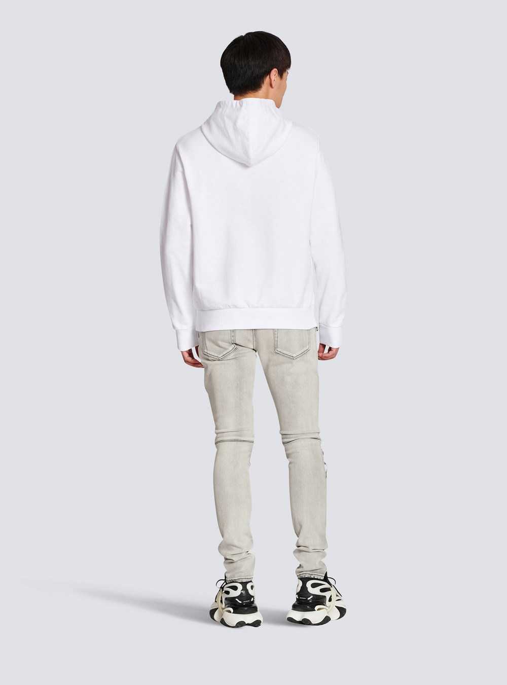 Balmain Eco-designed Cotton Sweatshirt With Balmain Paris Metallic Logo Print White | VBWENFS-14