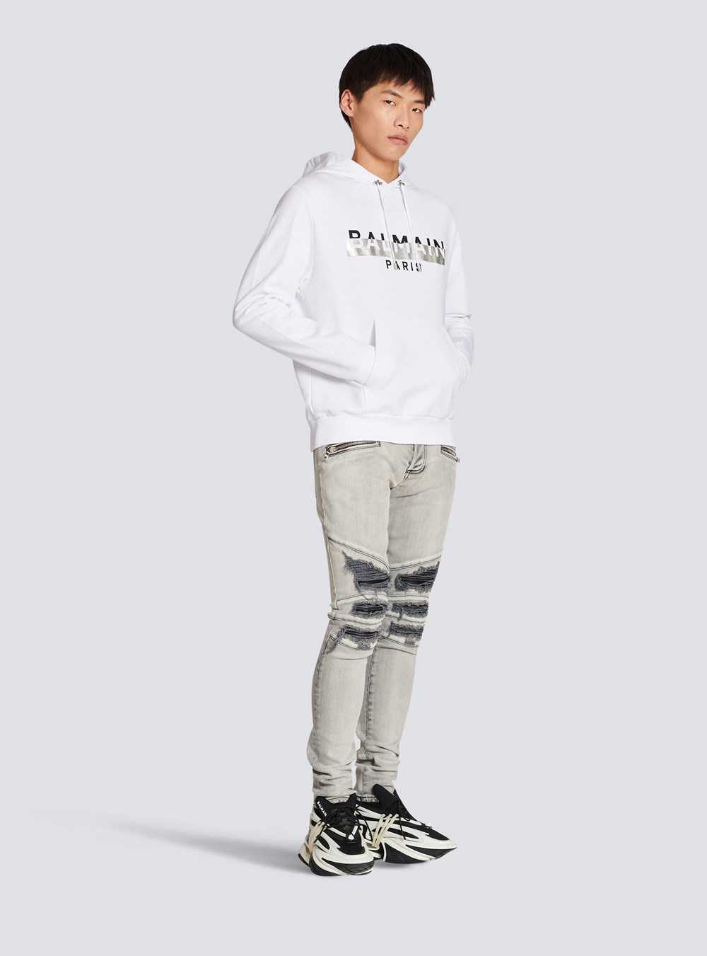 Balmain Eco-designed Cotton Sweatshirt With Balmain Paris Metallic Logo Print White | VBWENFS-14