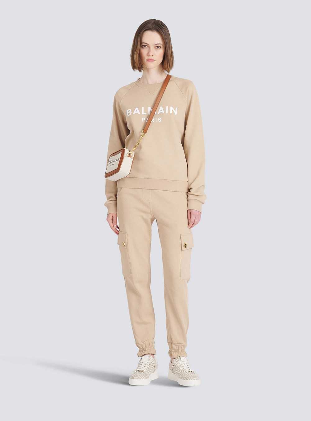 Balmain Eco-designed Cotton Sweatshirt With Balmain Logo Print Beige | VHXKGWF-67