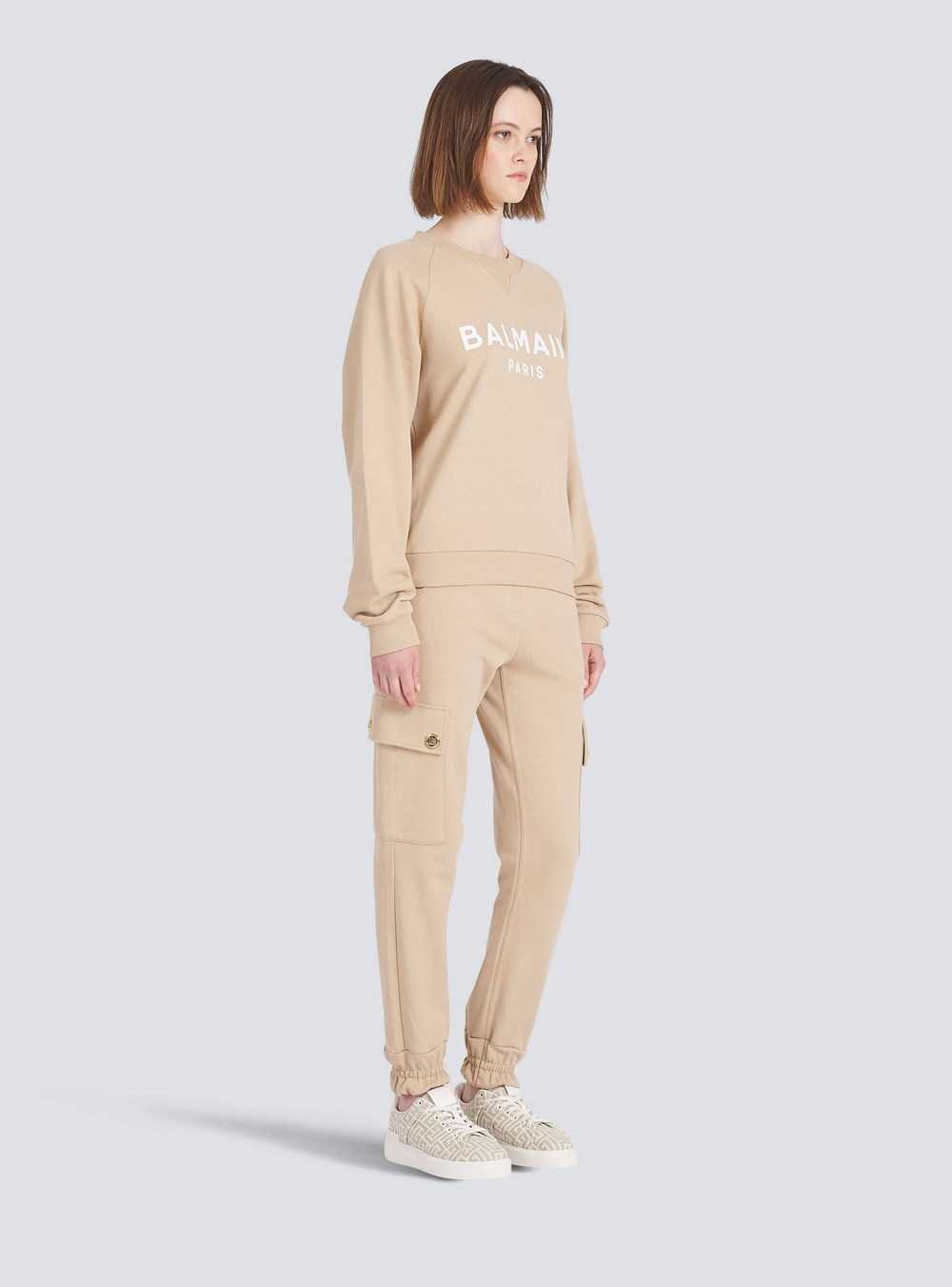 Balmain Eco-designed Cotton Sweatshirt With Balmain Logo Print Beige | VHXKGWF-67