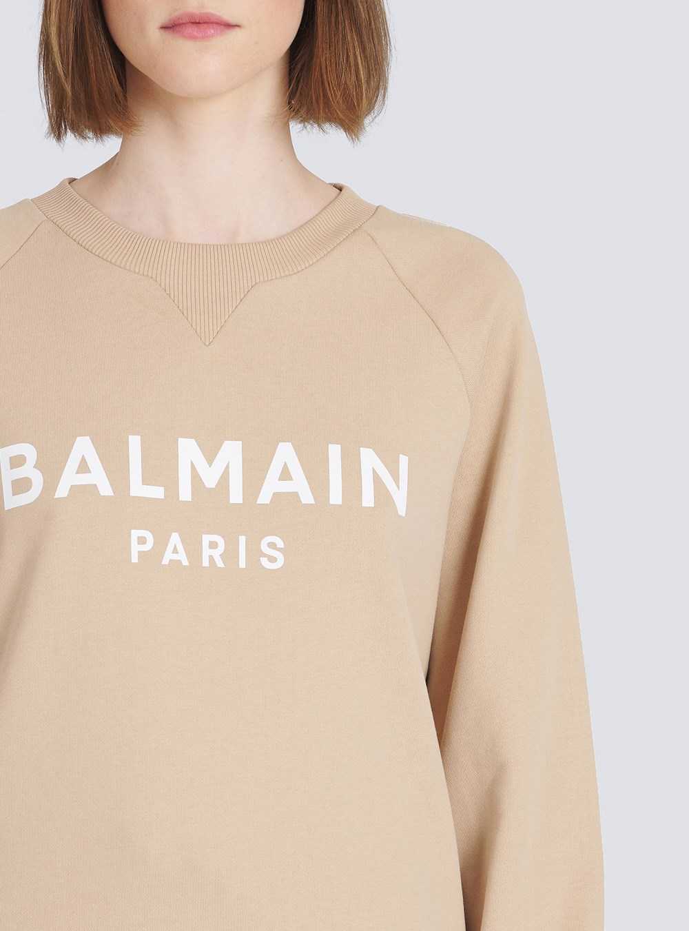 Balmain Eco-designed Cotton Sweatshirt With Balmain Logo Print Beige | VHXKGWF-67