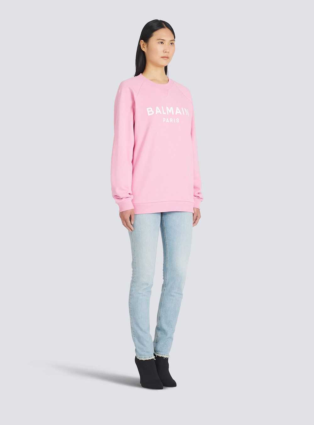 Balmain Eco-designed Cotton Sweatshirt With Balmain Logo Print Pink | VZGLPHC-60