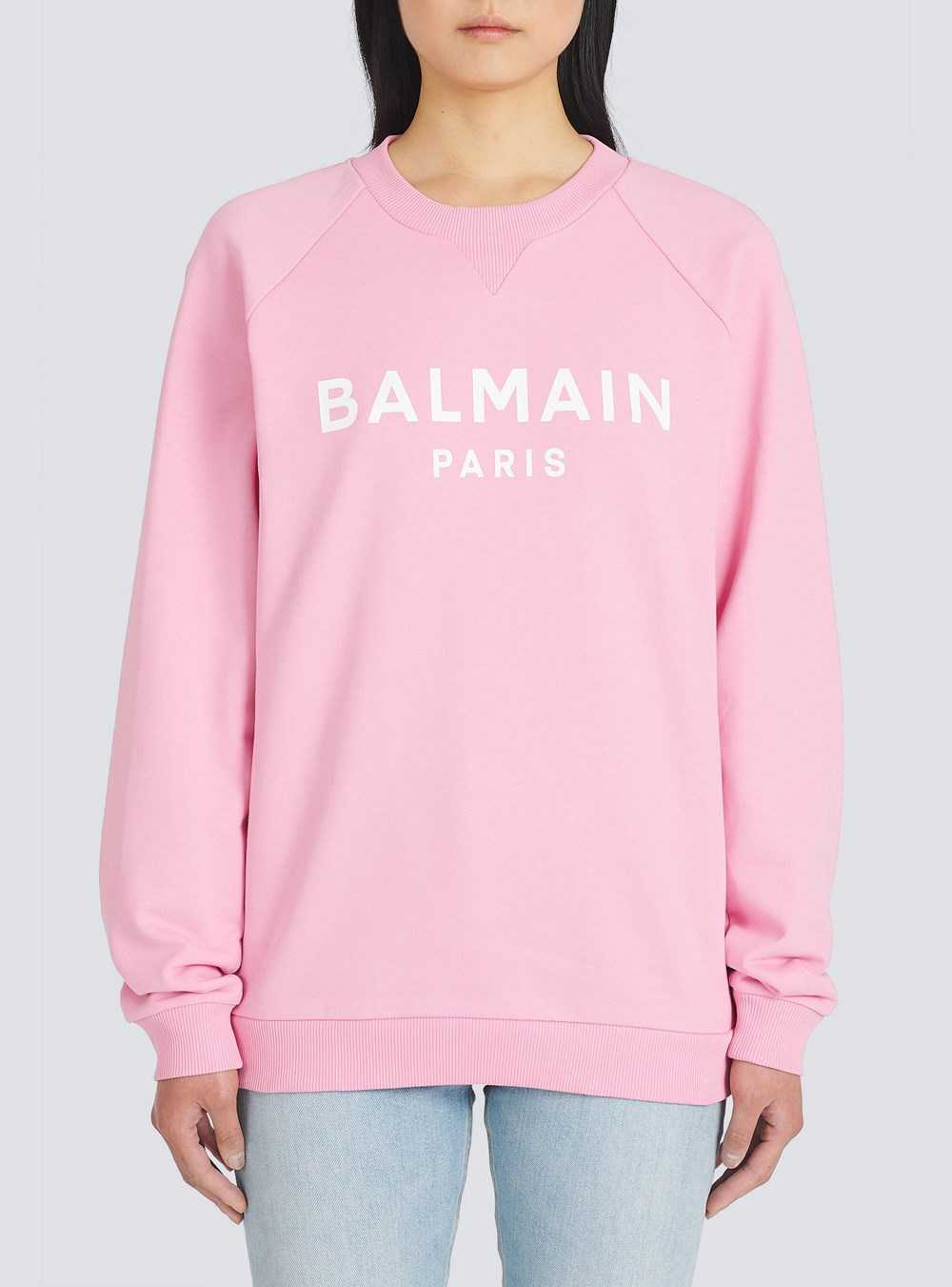 Balmain Eco-designed Cotton Sweatshirt With Balmain Logo Print Pink | VZGLPHC-60