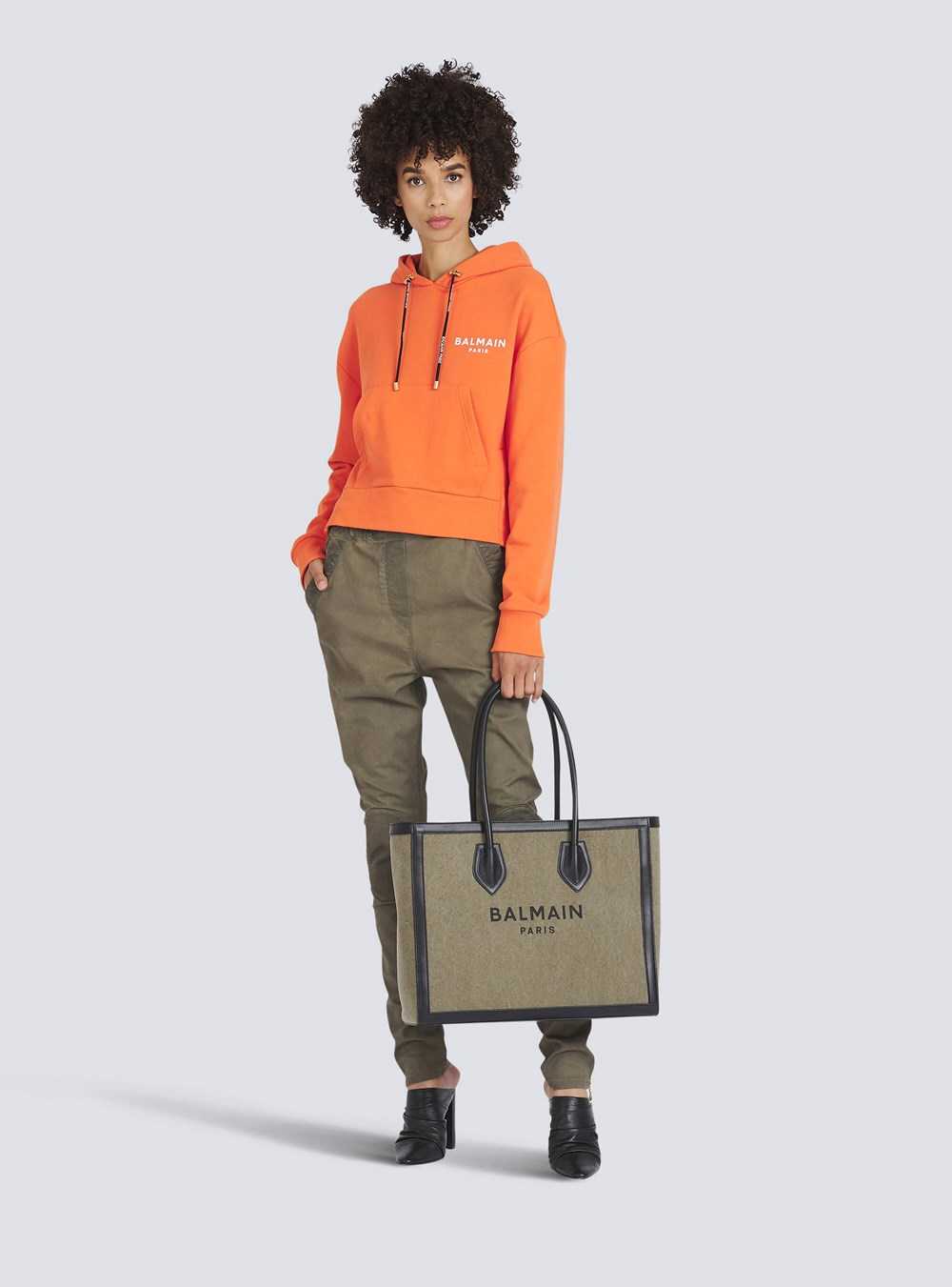 Balmain Eco-designed Cotton Sweatshirt With Flocked Balmain Logo Orange | WHQLTON-48