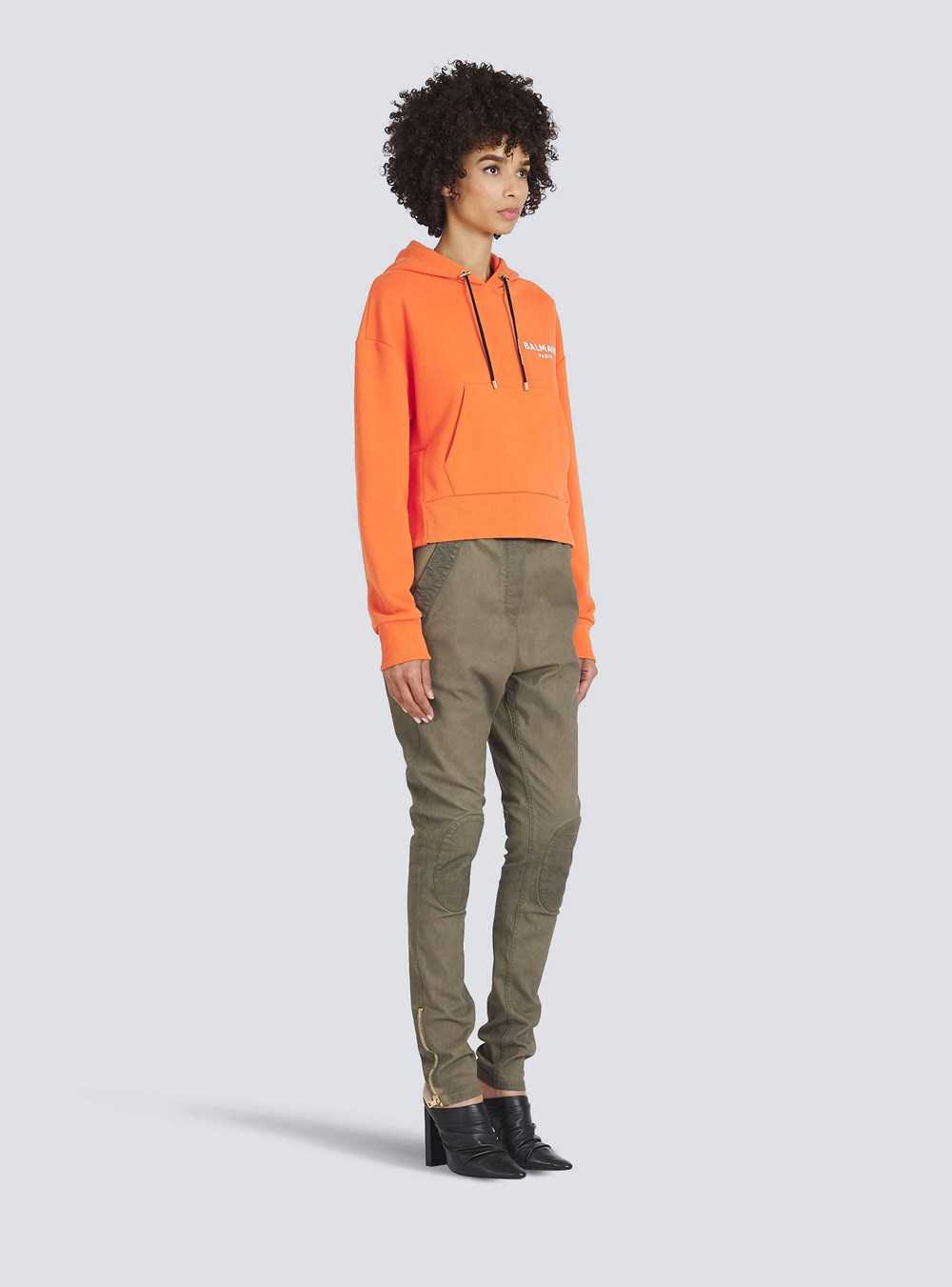 Balmain Eco-designed Cotton Sweatshirt With Flocked Balmain Logo Orange | WHQLTON-48