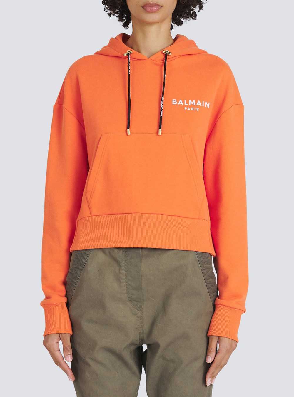 Balmain Eco-designed Cotton Sweatshirt With Flocked Balmain Logo Orange | WHQLTON-48