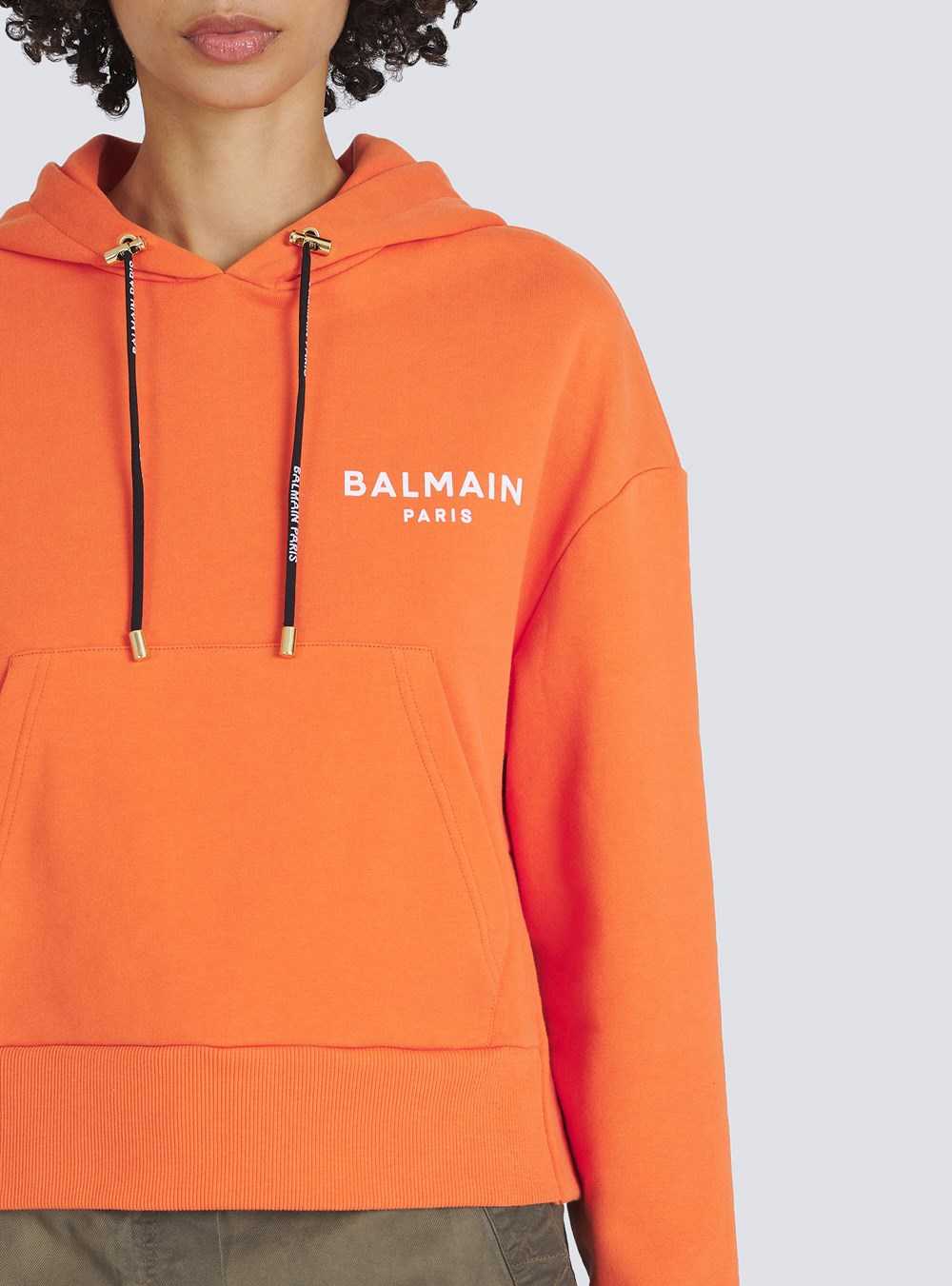 Balmain Eco-designed Cotton Sweatshirt With Flocked Balmain Logo Orange | WHQLTON-48