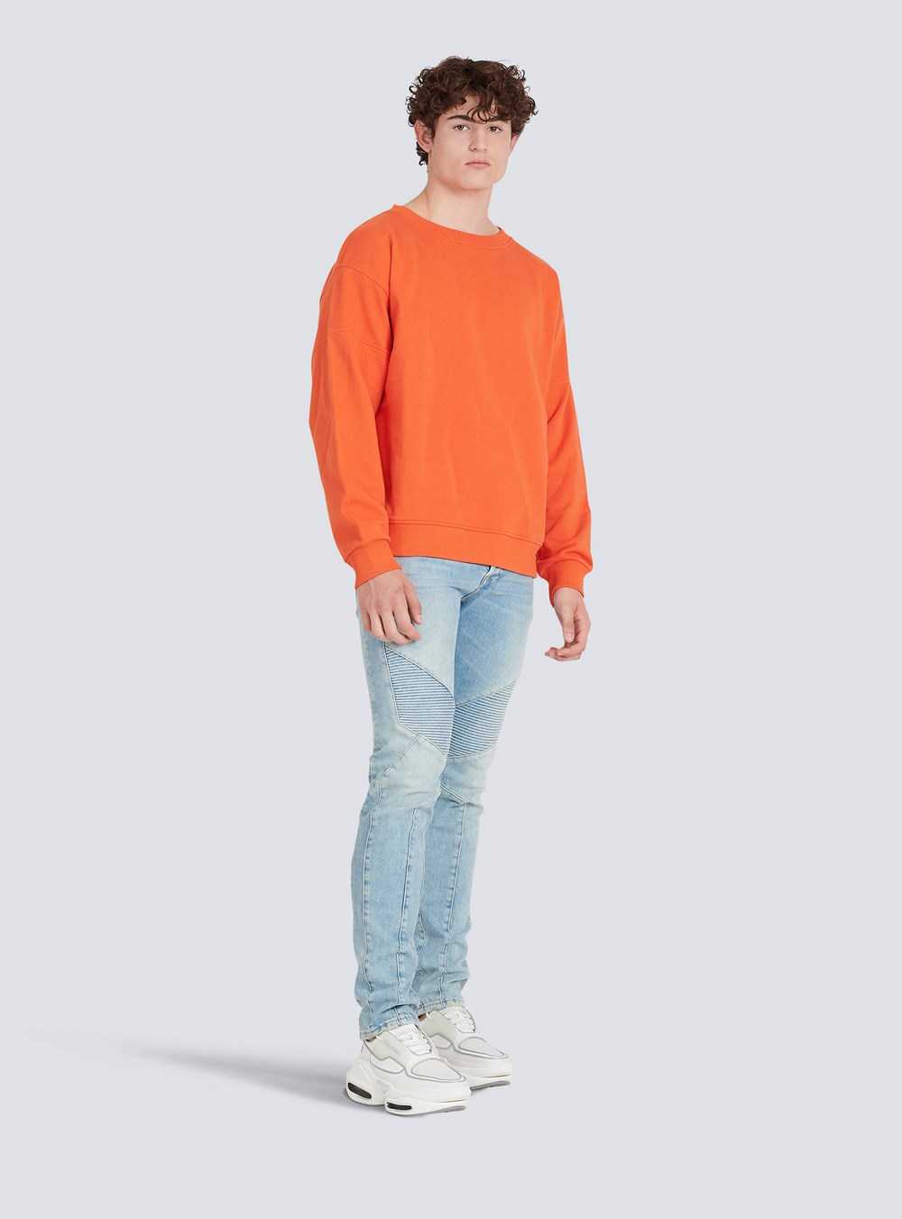 Balmain Eco-designed Cotton Sweatshirt With Balmain Logo Print Orange | WPHTZSM-35