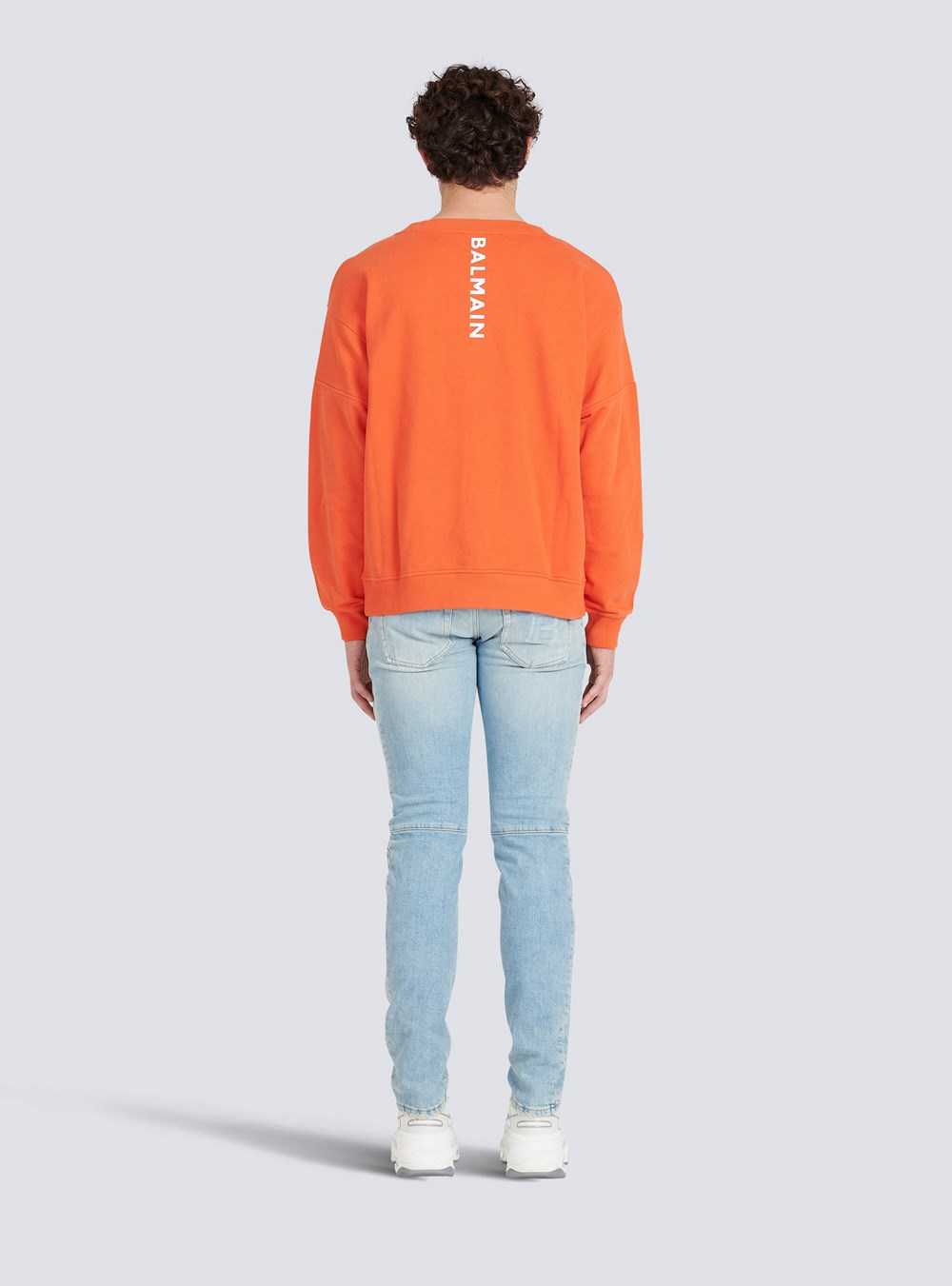 Balmain Eco-designed Cotton Sweatshirt With Balmain Logo Print Orange | WPHTZSM-35