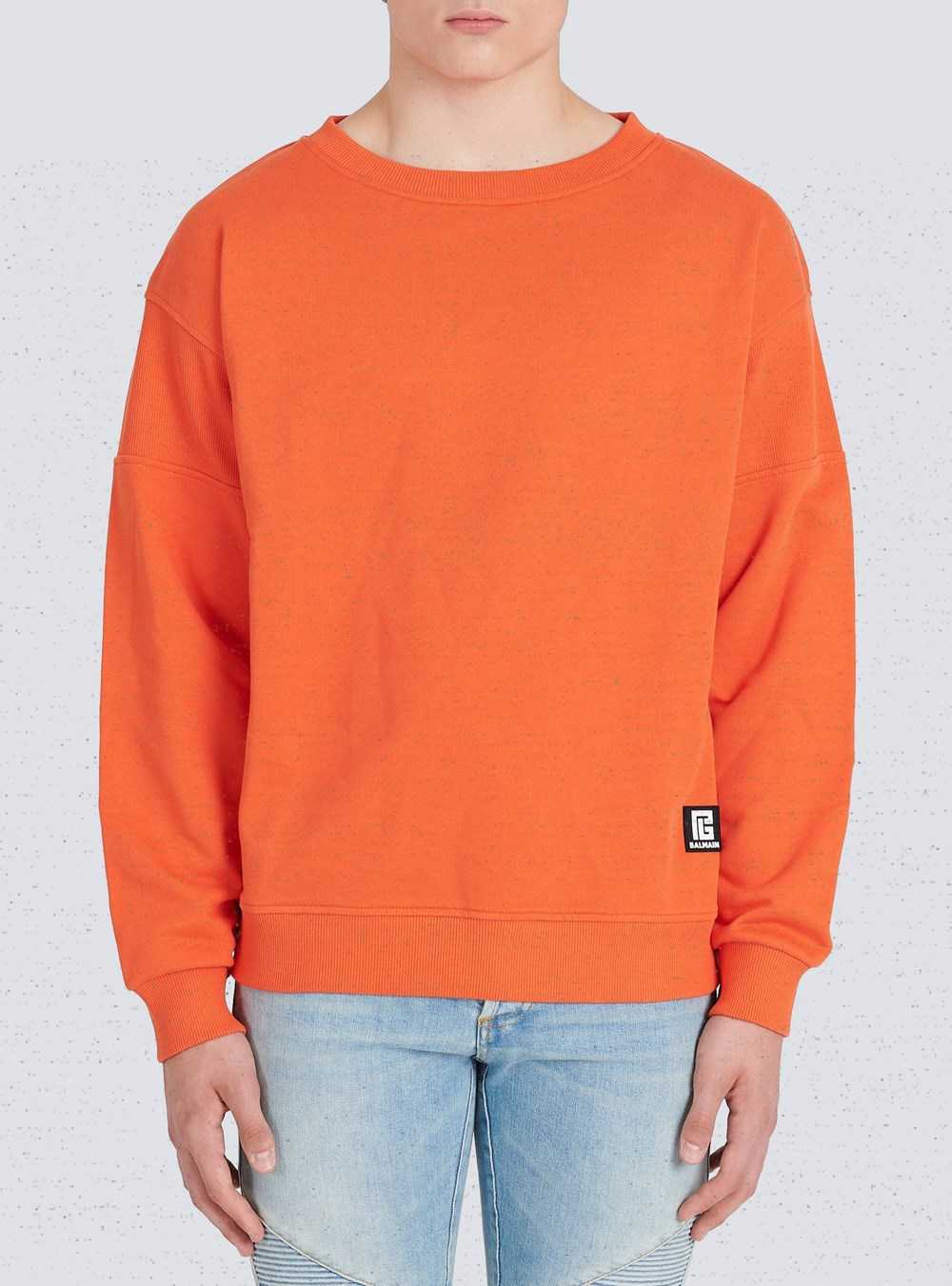 Balmain Eco-designed Cotton Sweatshirt With Balmain Logo Print Orange | WPHTZSM-35