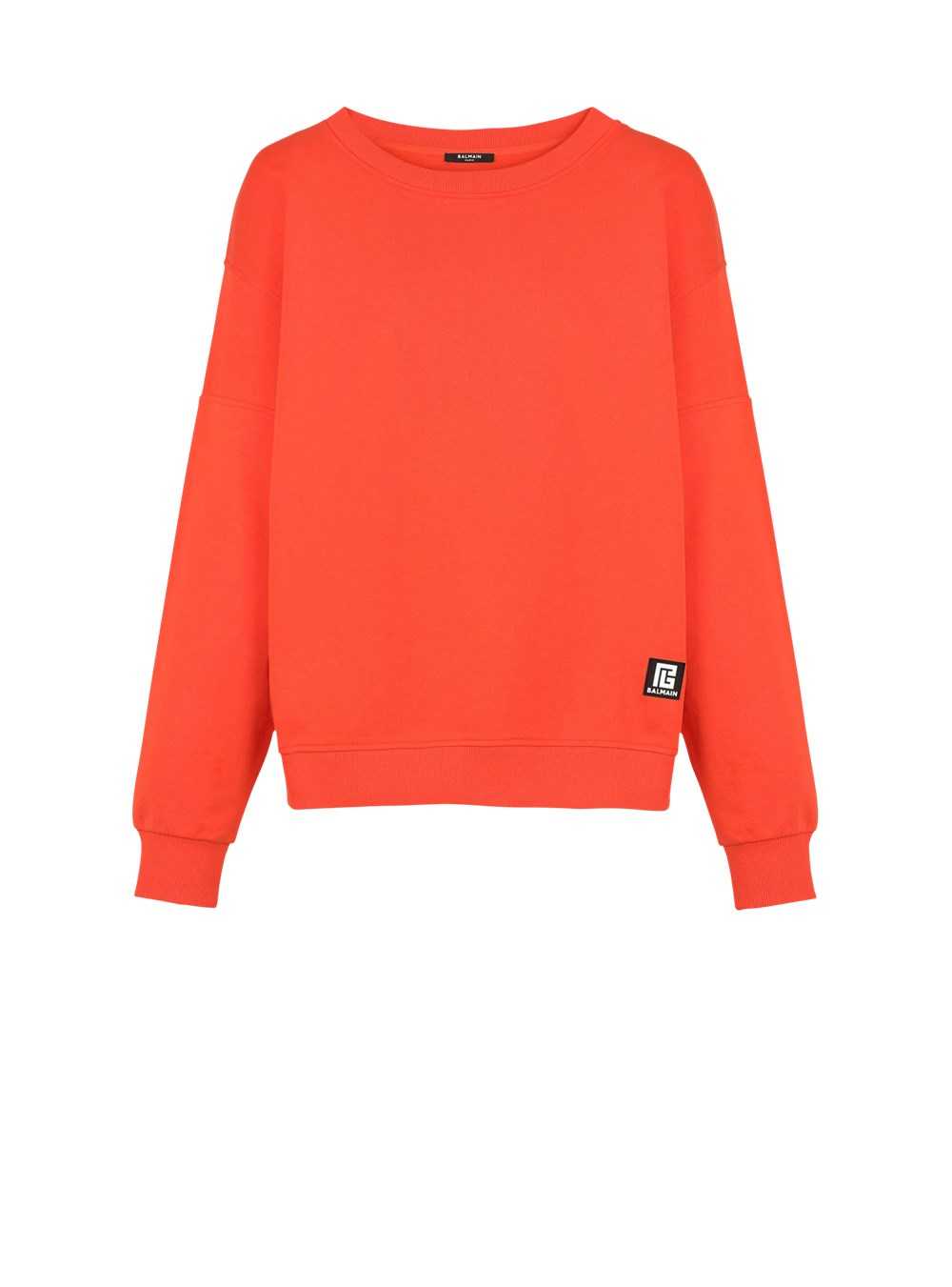 Balmain Eco-designed Cotton Sweatshirt With Balmain Logo Print Orange | WPHTZSM-35