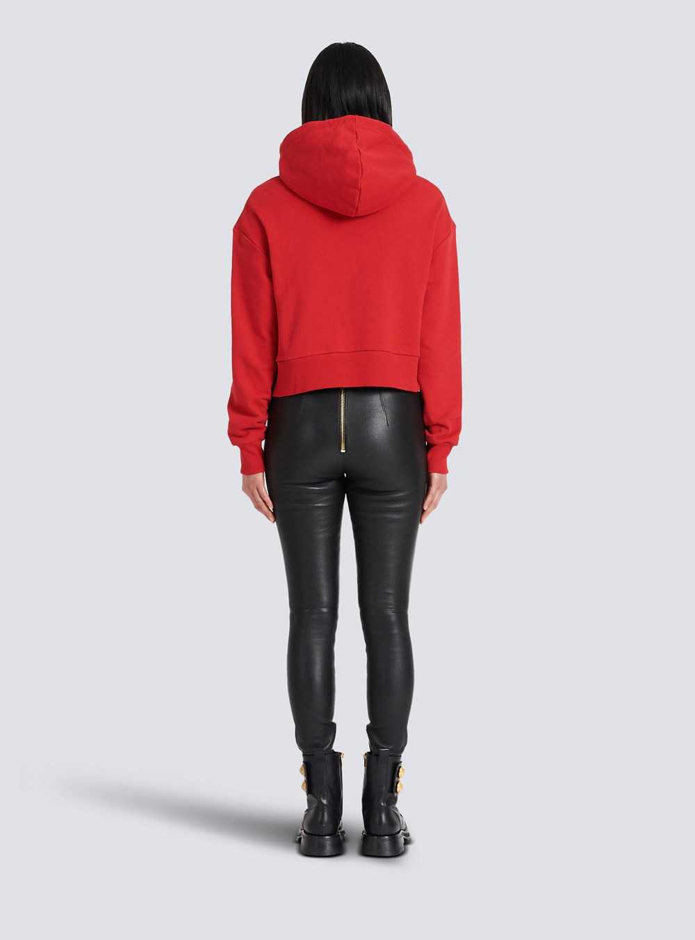 Balmain Eco-designed Cotton Sweatshirt With Flocked Balmain Logo Red | YBSJOEP-49