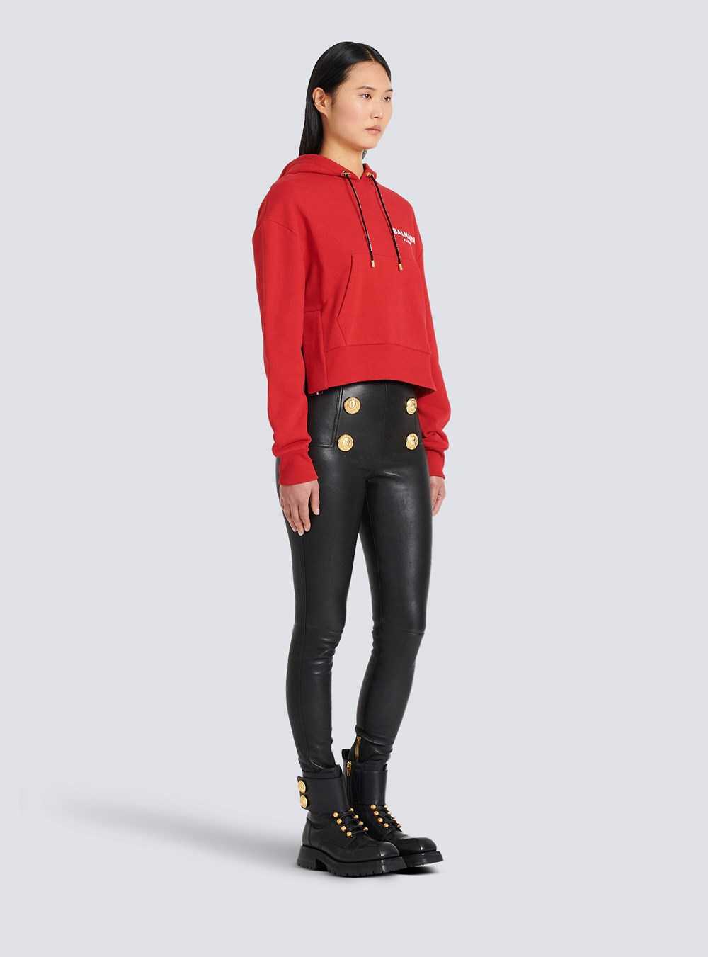 Balmain Eco-designed Cotton Sweatshirt With Flocked Balmain Logo Red | YBSJOEP-49